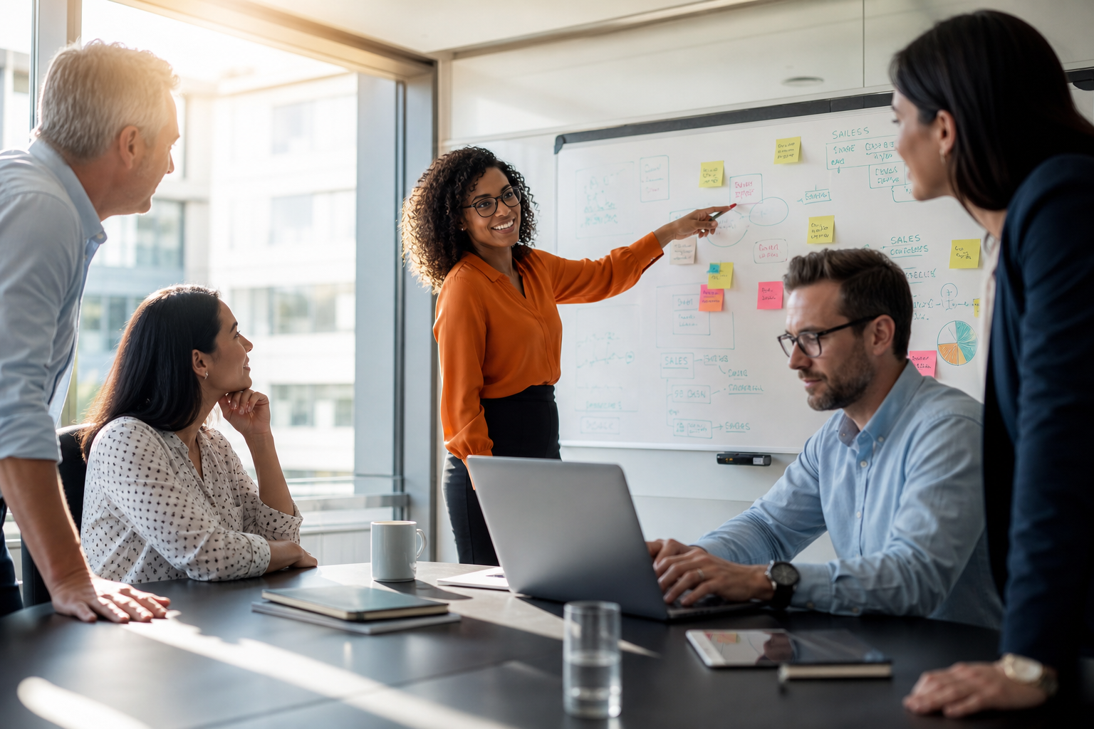 Diverse Team Brainstorming in Modern Office