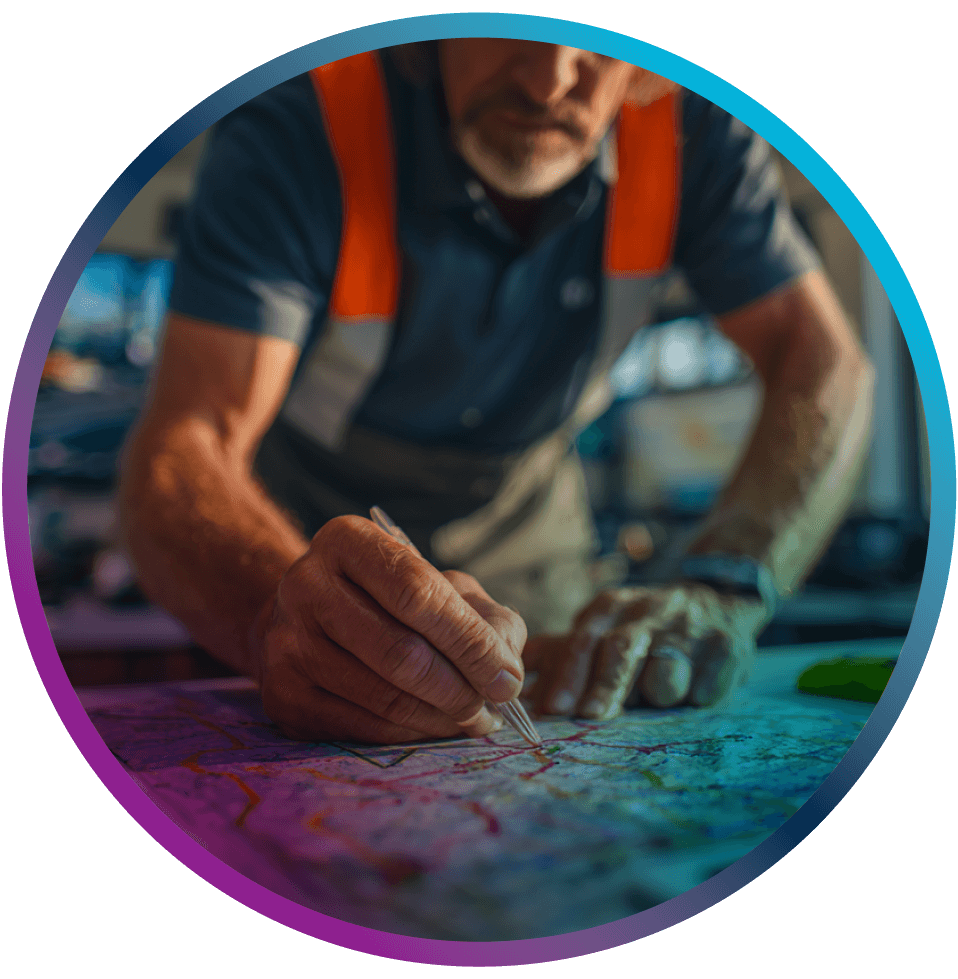 Field technician reviewing deployment plans and schematics